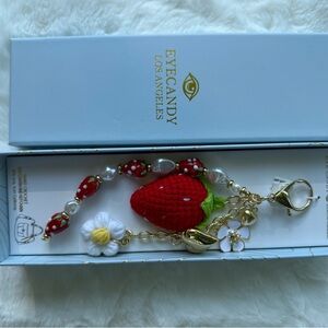 Strawberry Charm Bracelet with White Flower